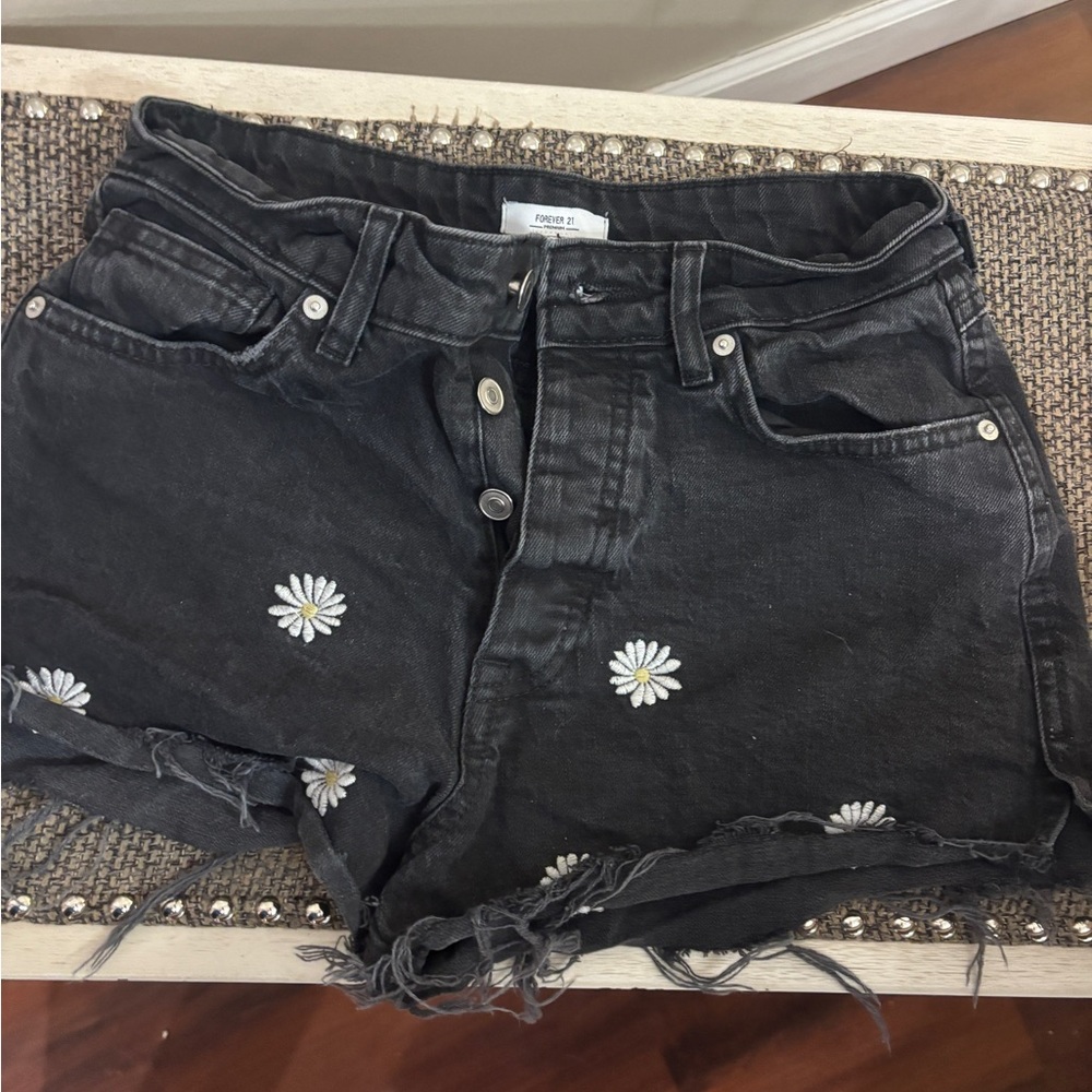 Forever 21 Black Studded Denim Shorts